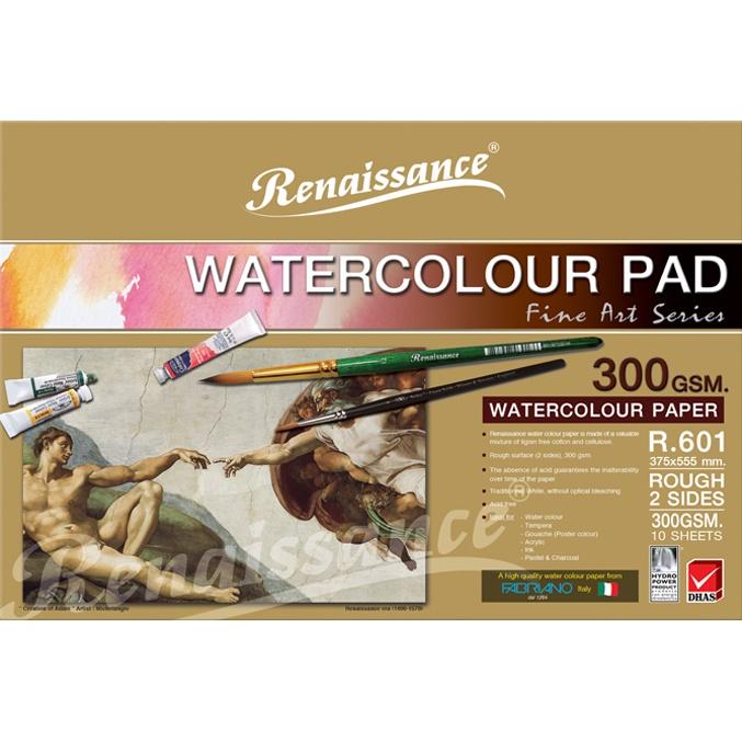 Tập 10 tờ giấy khổ lớn dùng vẽ phác thảo, vẽ màu nước Renaissance R601 300gr 37.5x55.5cm cao cấp