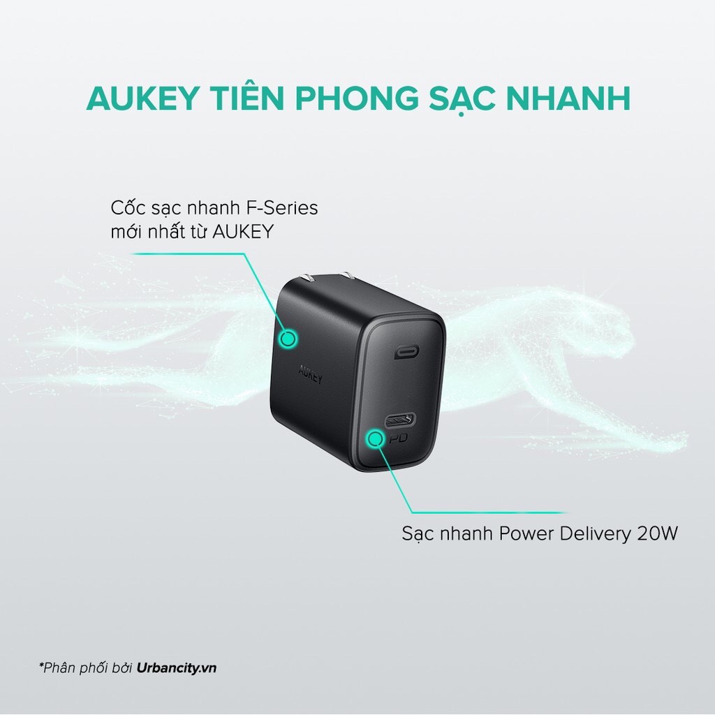 Cốc Sạc Nhanh Siêu Nhỏ Aukey PA-F1S Cổng Type C Power Delivery 20W | Hàng Chính Hãng