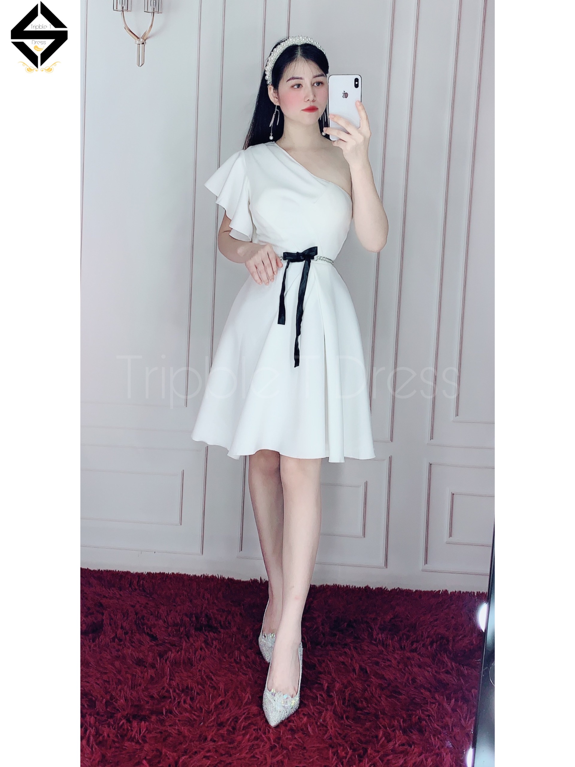 Đầm dự tiệc lệch vai kèm đai eo y hình TRIPBLE T DRESS - size M/L/XL ( ảnh/video thật) MS154V