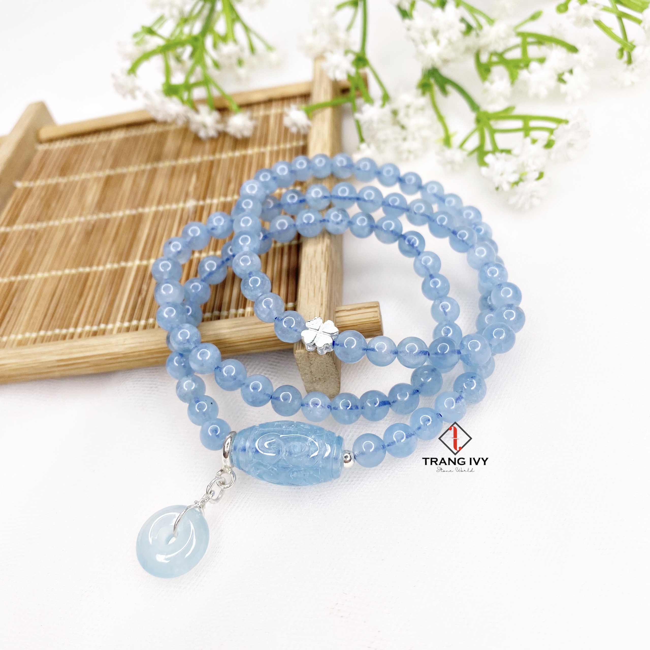 Vòng Tay Hạt Đá Aquamarine mệnh thủy mộc - TRANG IVY