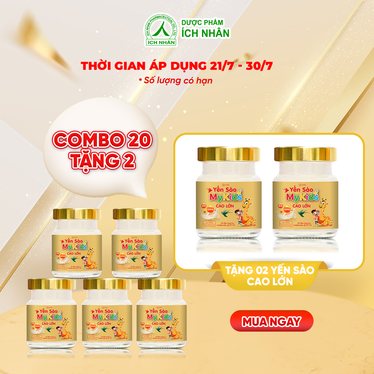 Combo 20 Lọ Yến Sào Mykids Cao Lớn giúp bé ăn ngon, cao lớn, thông minh, tăng sức đề kháng, tăng dưỡng chất cho trẻ - Dạng lọ 70ml