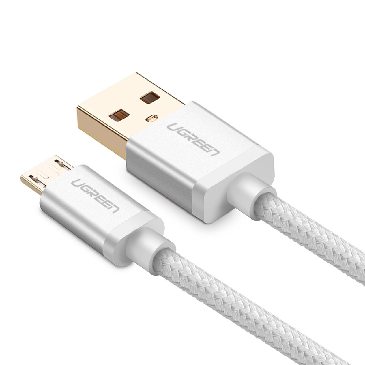 Dây sạc cho điện thoại Android Micro USB sang USB bọc vải dù, đầu hợp kim nhôm dài 1.5m UGREEN US134 30656 - Hàng chính hãng