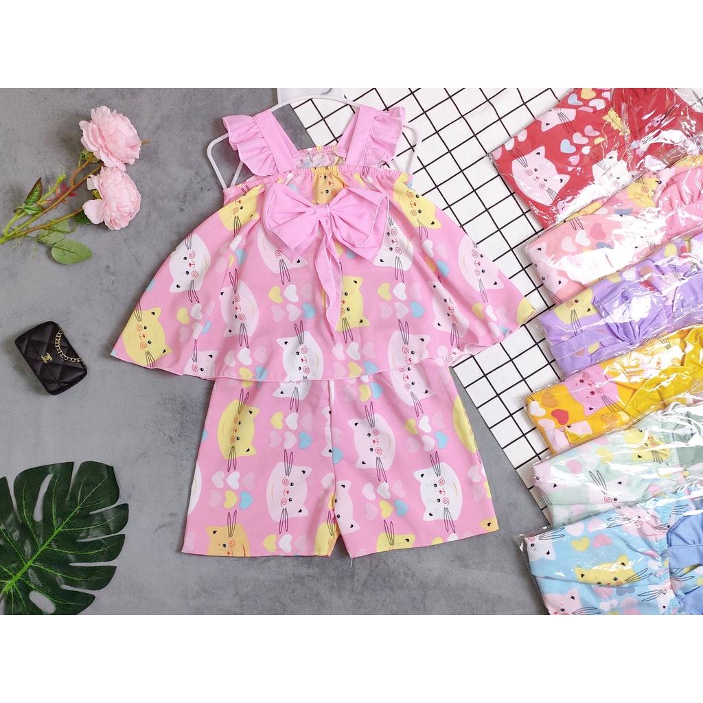 Bộ Lụa Dây Cánh Tiên Phối Nơ Dễ Thương Bé Gái