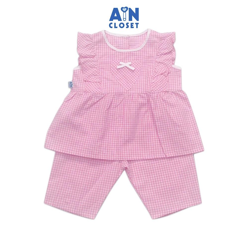 Bộ quần áo lửng bé gái họa tiết Caro tim hồng cotton - AICDBGFWAYKI - AIN Closet