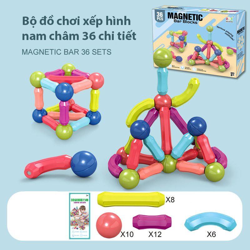 Bộ nam châm ghép hình 36 chi tiết, GIÚP BÉ trau dồi tư duy logic, thay đổi hình dạng, xoay 360 độ theo ý MUỐN..