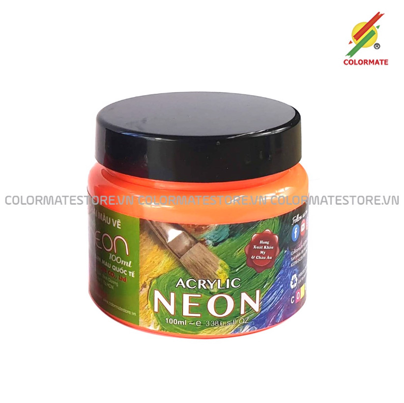 Màu vẽ Acrylic neon Colormate hũ 100ml màu cam - COLORMATE