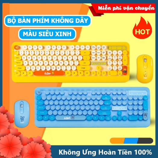 Bộ bàn phím và chuột không dây Siêu Xinh thời trang XSmart K68 màu vàng xanh sặc sỡ tương thích máy tính, laptop, pc - Hàng Chính Hãng