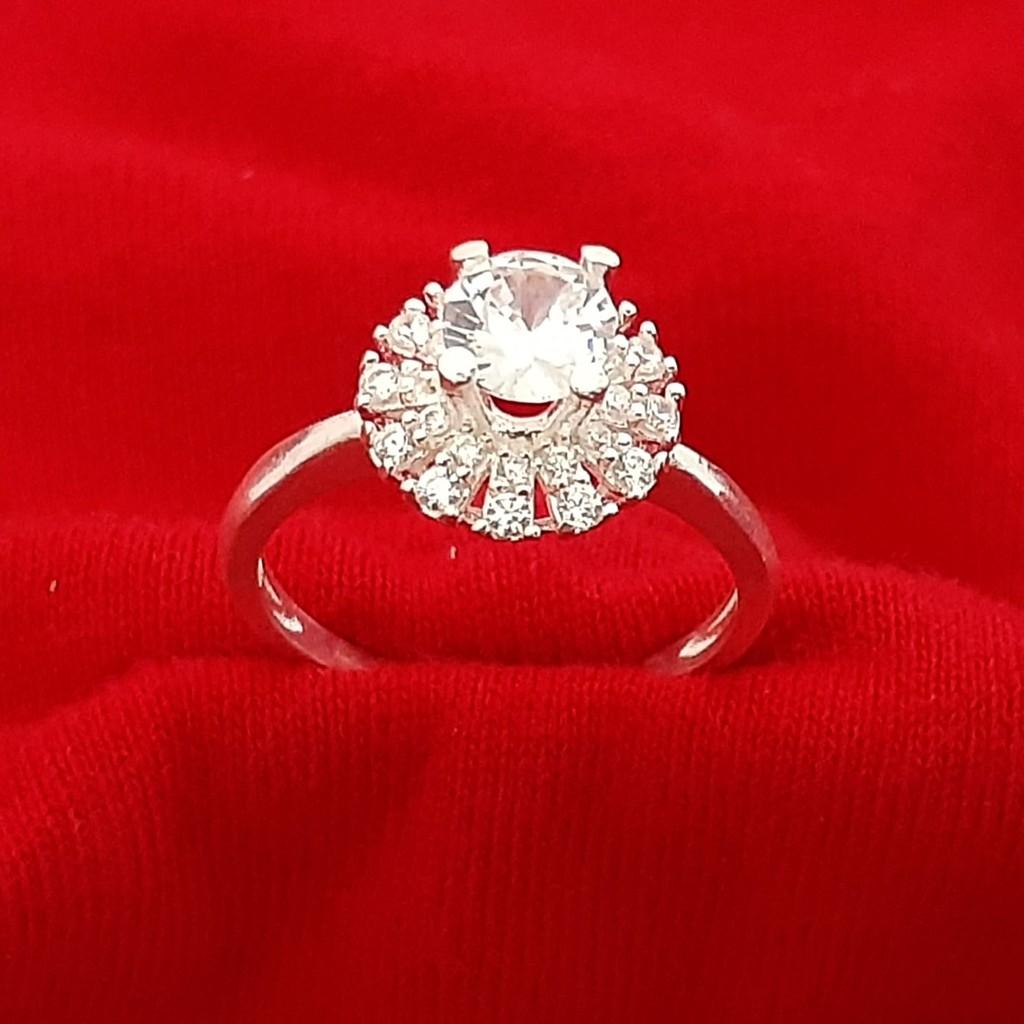 Nhẫn nữ bạc ổ cao gắn kim cương nhân tạo 6 lý chất liệu bạc thật không gỉ không đen ,có thể chỉnh size tay - QTNU16