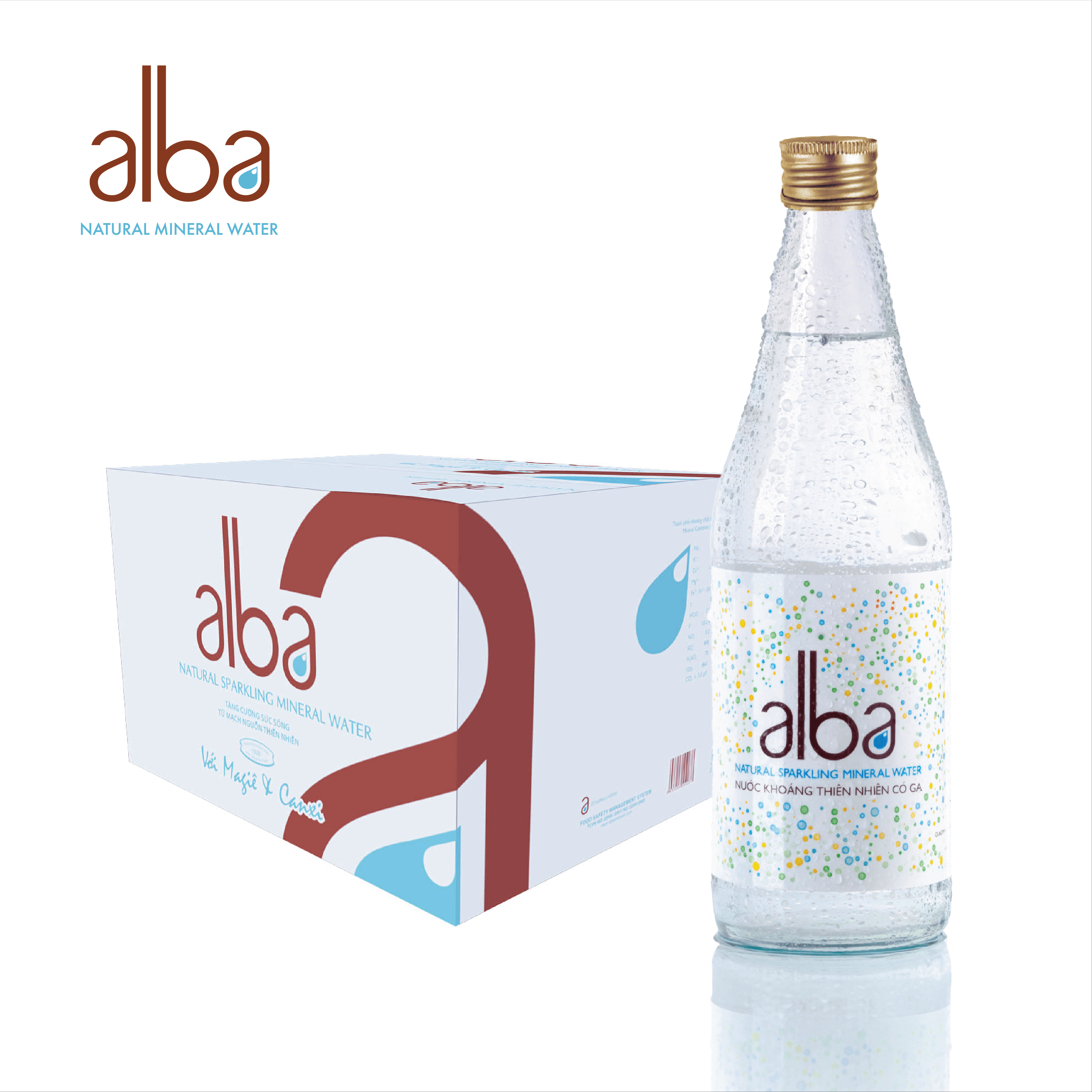 Thùng 20 chai Nước khoáng thiên nhiên ALBA có Gas Glass 450ml
