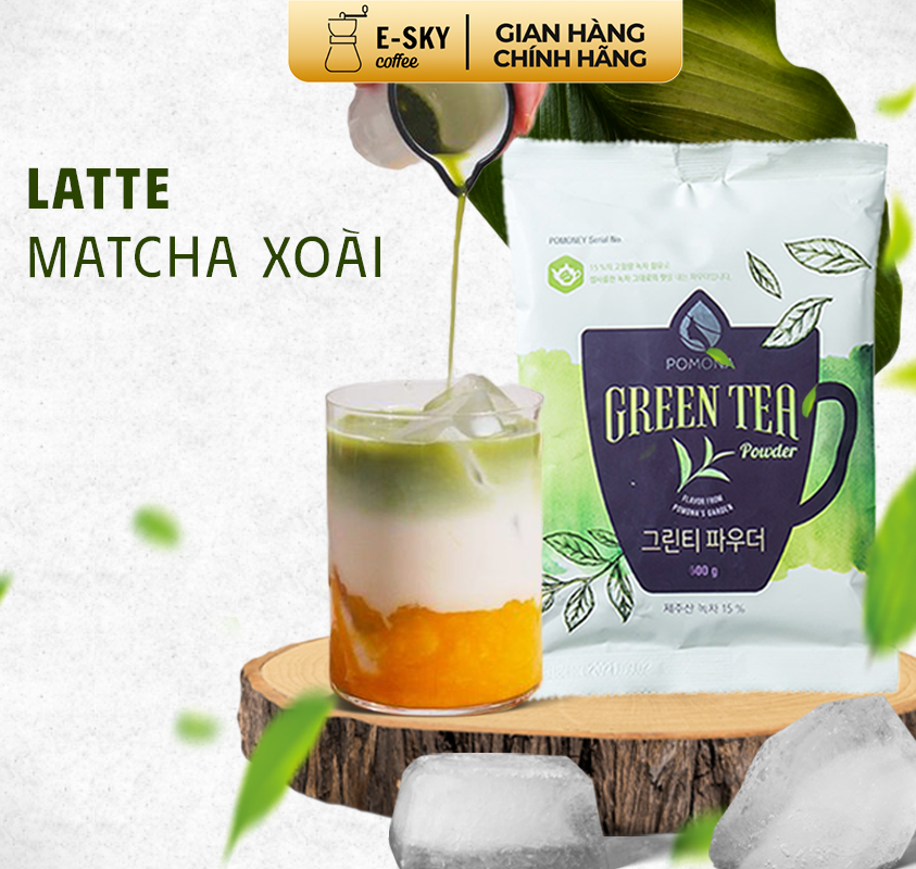Bột Trà Xanh Pomona Green Tea Powder Nguyên Liệu Pha Chế Cà Phê Trà Xanh Đá xay Milk Foam Hàn Quốc 800g