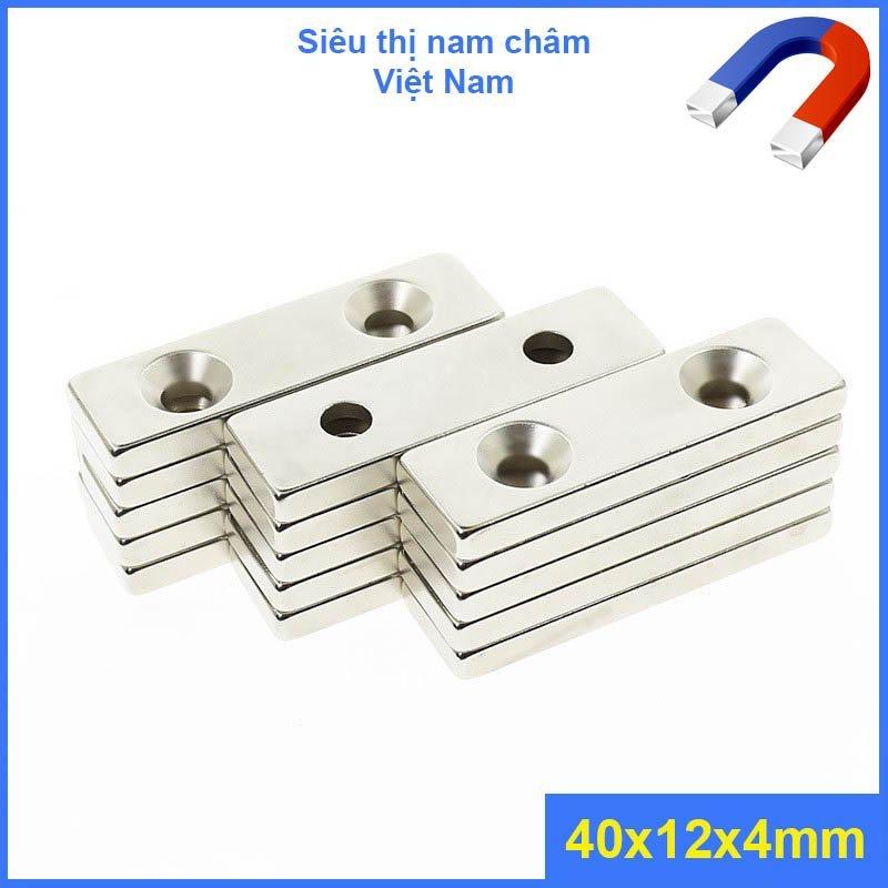 Nam châm trắng chữ nhật 2 lỗ côn siêu mạnh