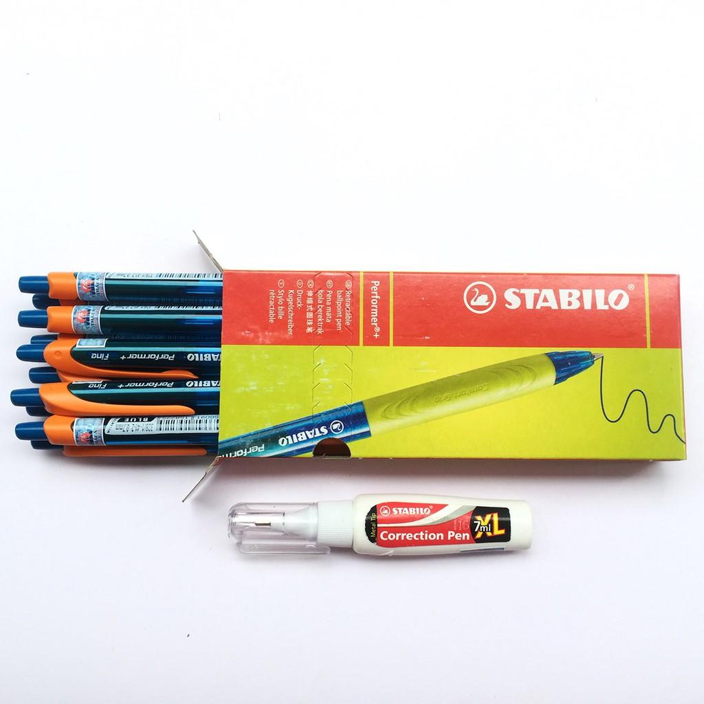 Hộp 10 cây bút bi STABILO Performer+ 328 F 0.7mm + bút xoá Correction Pen CPS88 (BP328F/10+)