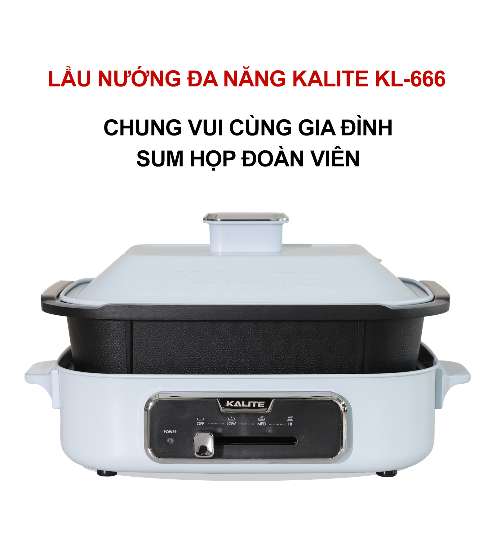 Nồi Điện Đa Năng, Nồi Lẩu Nướng KALITE KL-666 Cao Cấp Chống Dính Teflon, Dung Tích 4 Lít Công Suất 1300 W - Hàng Chính Hãng