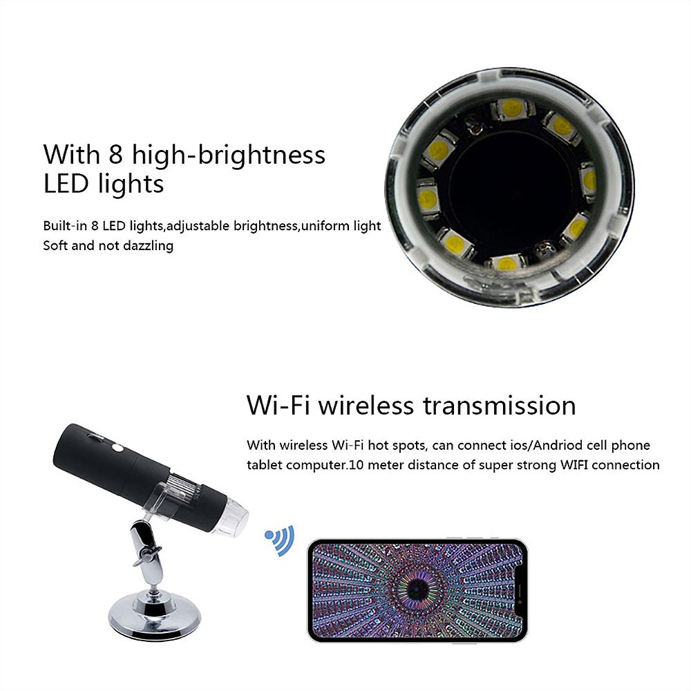 Kính hiển vi 1000x kỹ thuật số WIFI 1080P với 8 đèn LED có thể điều chỉnh cho IOS / Máy tính bảng / Điện thoại Android