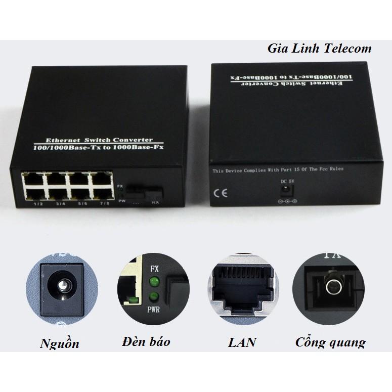 Bộ chuyển đổi quang điện 1 quang 8 LAN - Converter quang 1Gbps