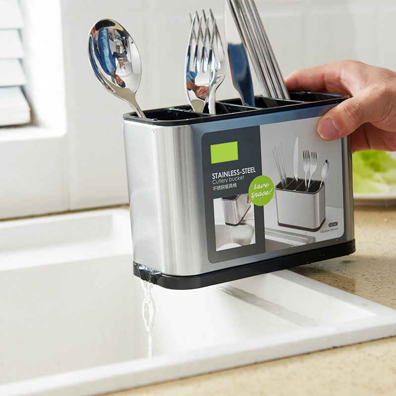 Cắm Dao Đũa Thìa Inox 304 Cao Cấp Có Khay Thoát Nước