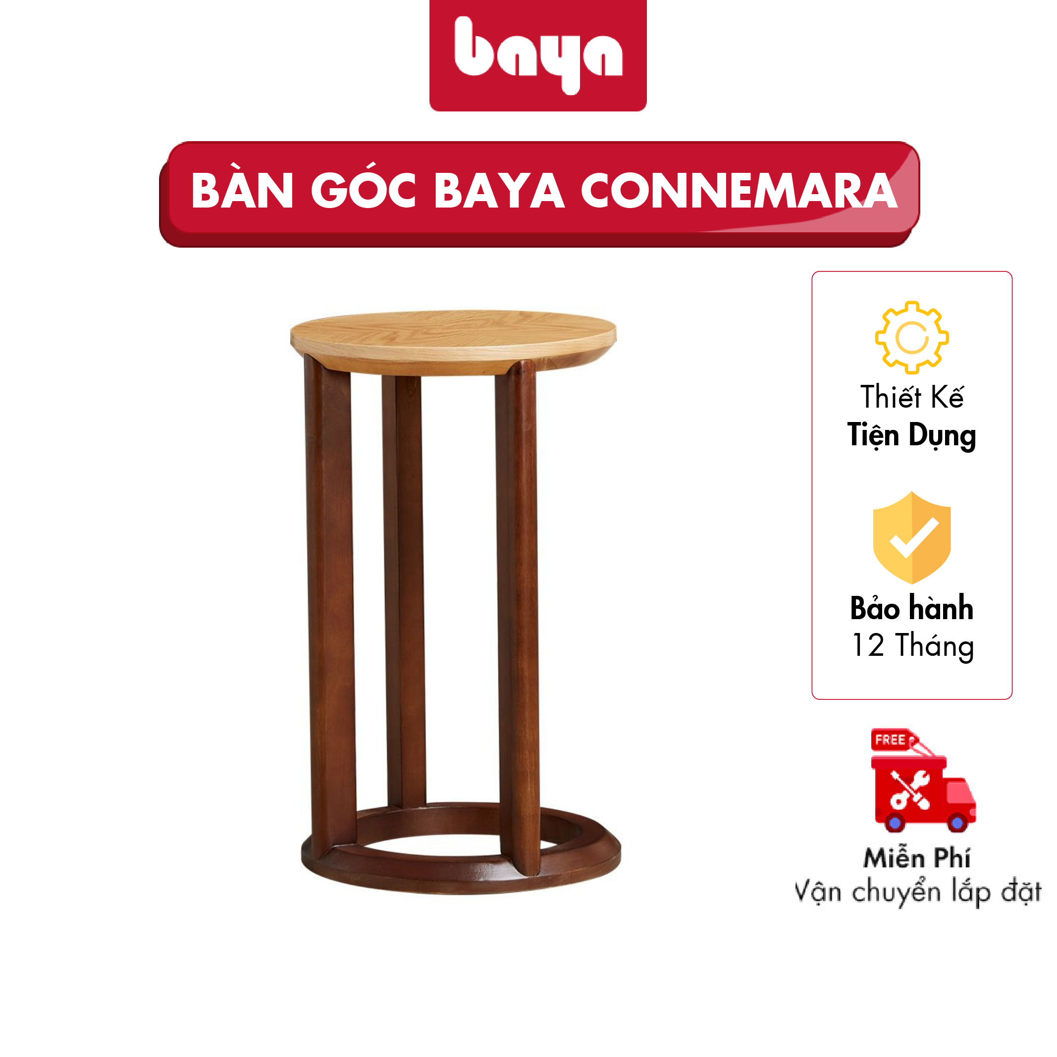 Bàn Góc Trang Trí Phòng Khách BAYA CONNEMARA Mặt Bàn Phủ Veneer Gỗ Sồi Với Vân Gỗ Đối Xứng Cùng Đường Bo Cạnh Và Kiểu Dáng Chân Bàn Lạ Mắt