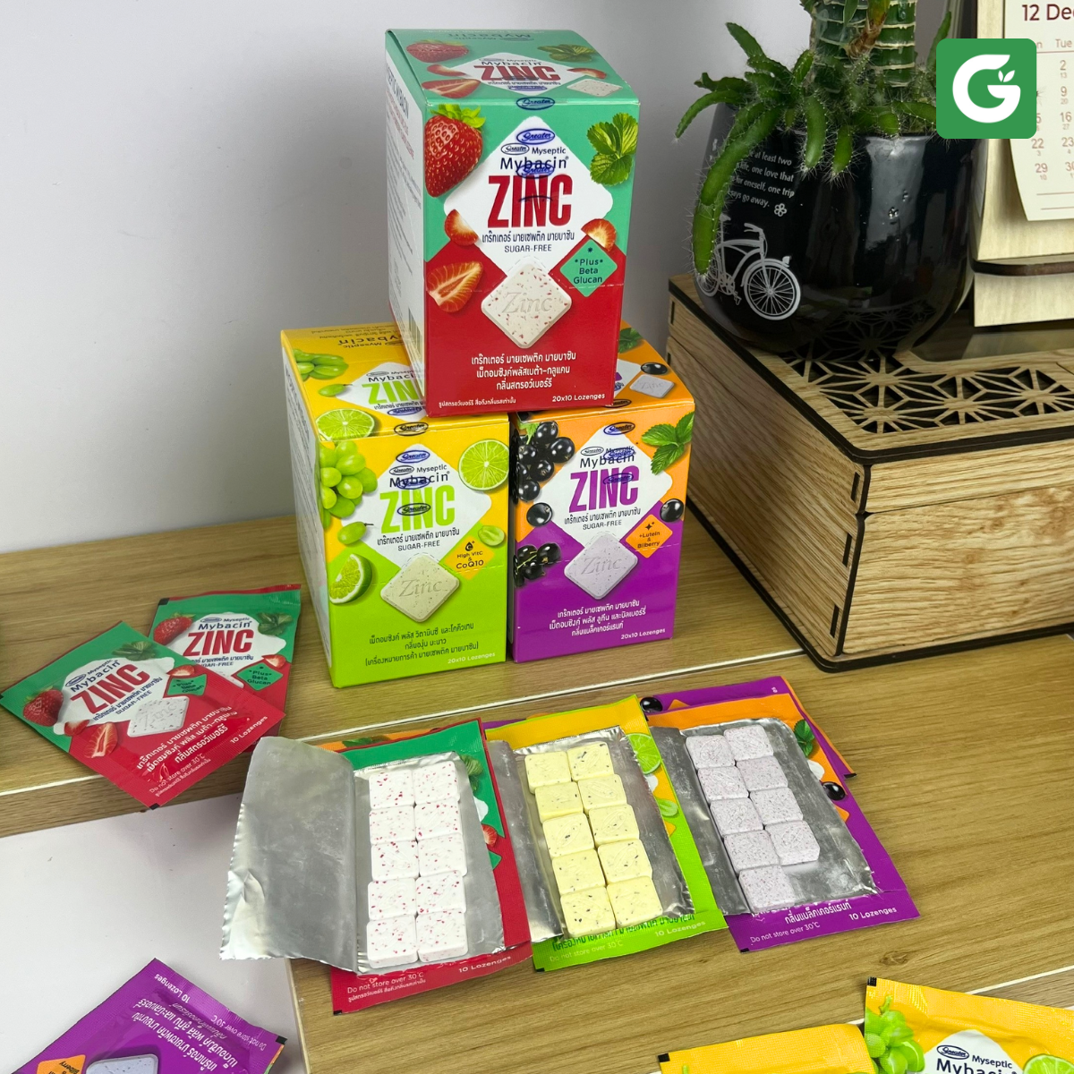 Kẹo Ngậm Mybacin Zinc Plus - Vị Trái cây The Mát Không Đường - Gói 9,4g (10 Viên) - Hàng Nhập Khẩu Thái Lan