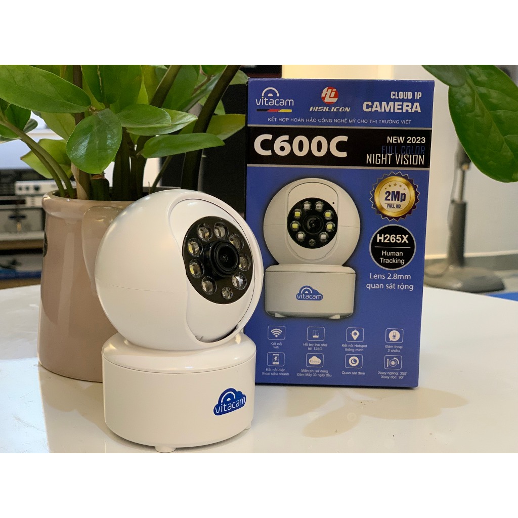 Camera IP Wifi VITACAM C600C - Độ phân giải 2M đàm thoại 2 chiều, Có màu đêm - Hàng chính hãng