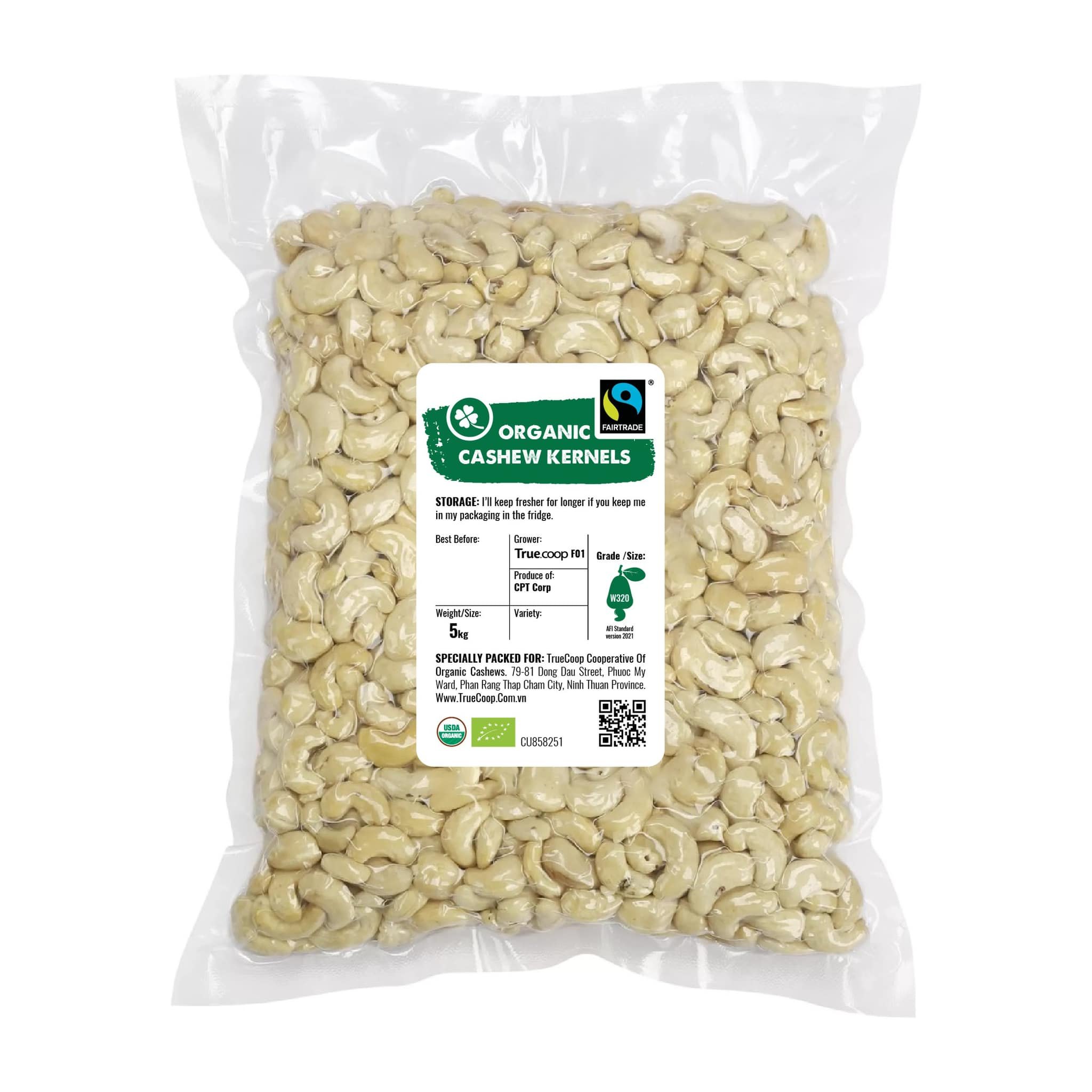 Hạt điều hữu cơ TrueCoop organic cashews 1kg