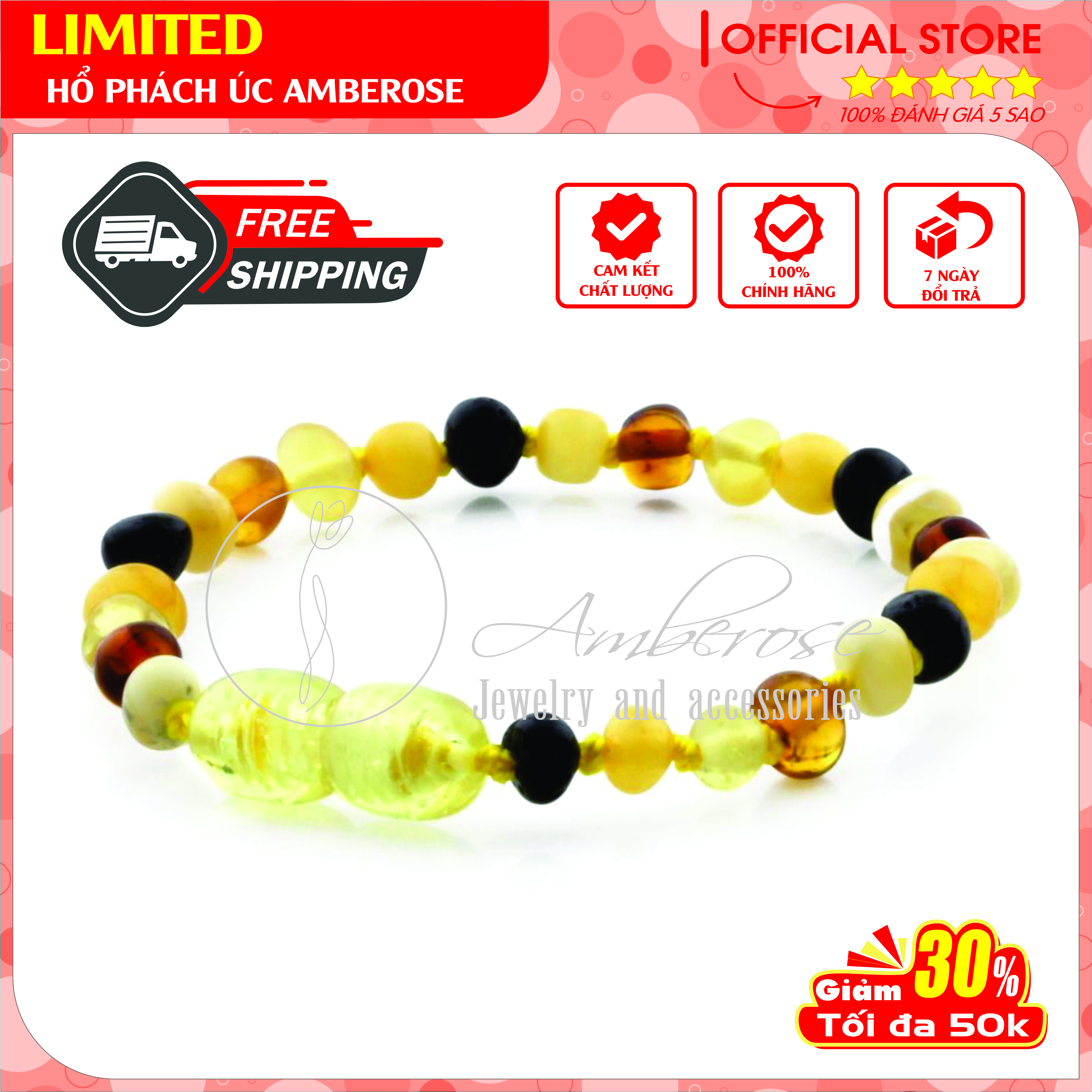 Bộ Vòng Hổ Phách Amber Úc Cho Bé 0 - 10 tuổi SABM4MDV