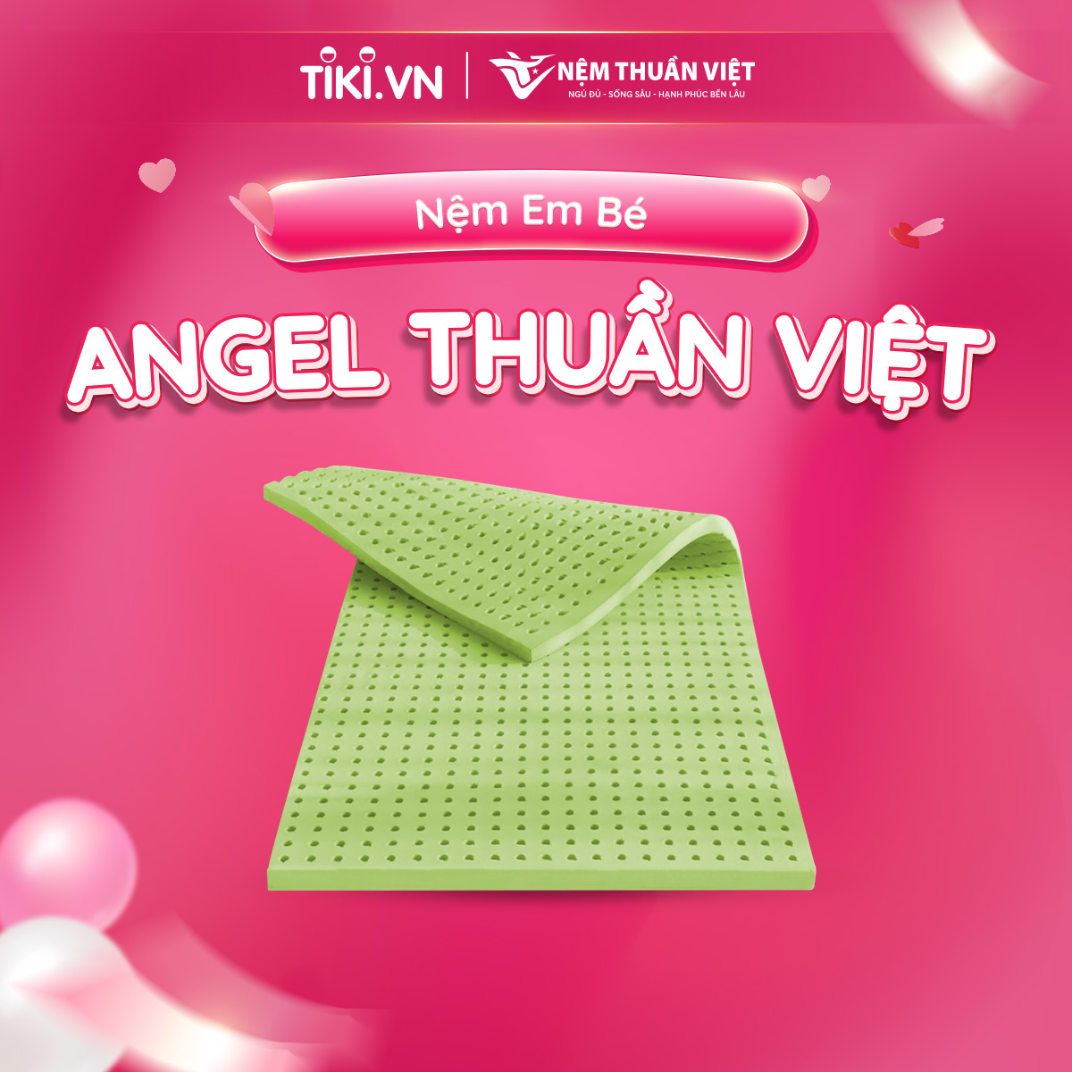 Nệm em bé Angel Thuần Việt - Nệm cao su thiên nhiên cho bé - Nệm ngủ cho bé an toàn, cao cấp