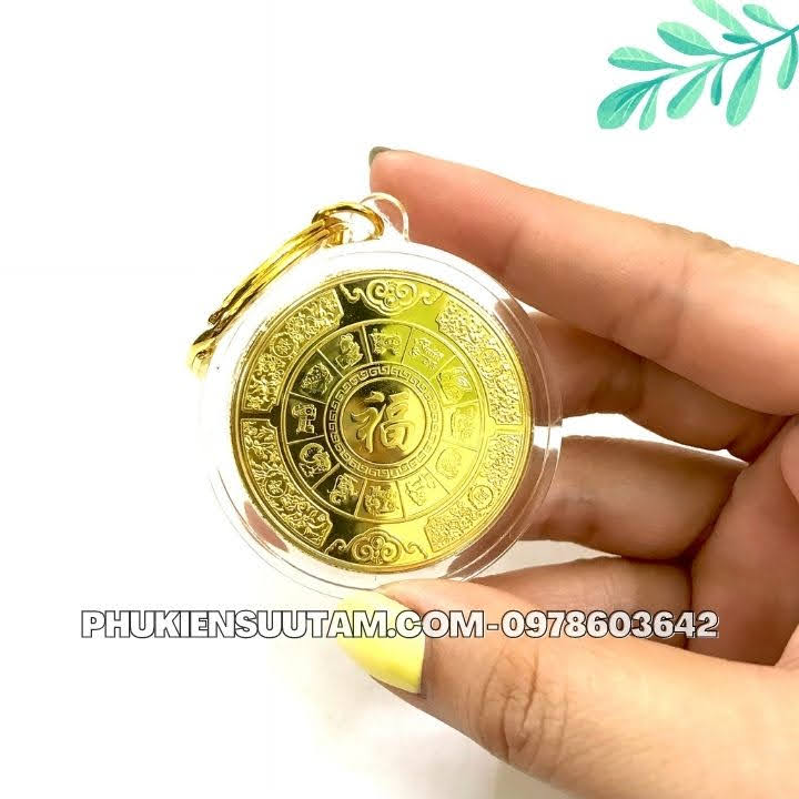 Móc Khóa Xu 12 Con Giáp Tuổi Dần, đường kính: 5cm, màu: vàng - SP005831