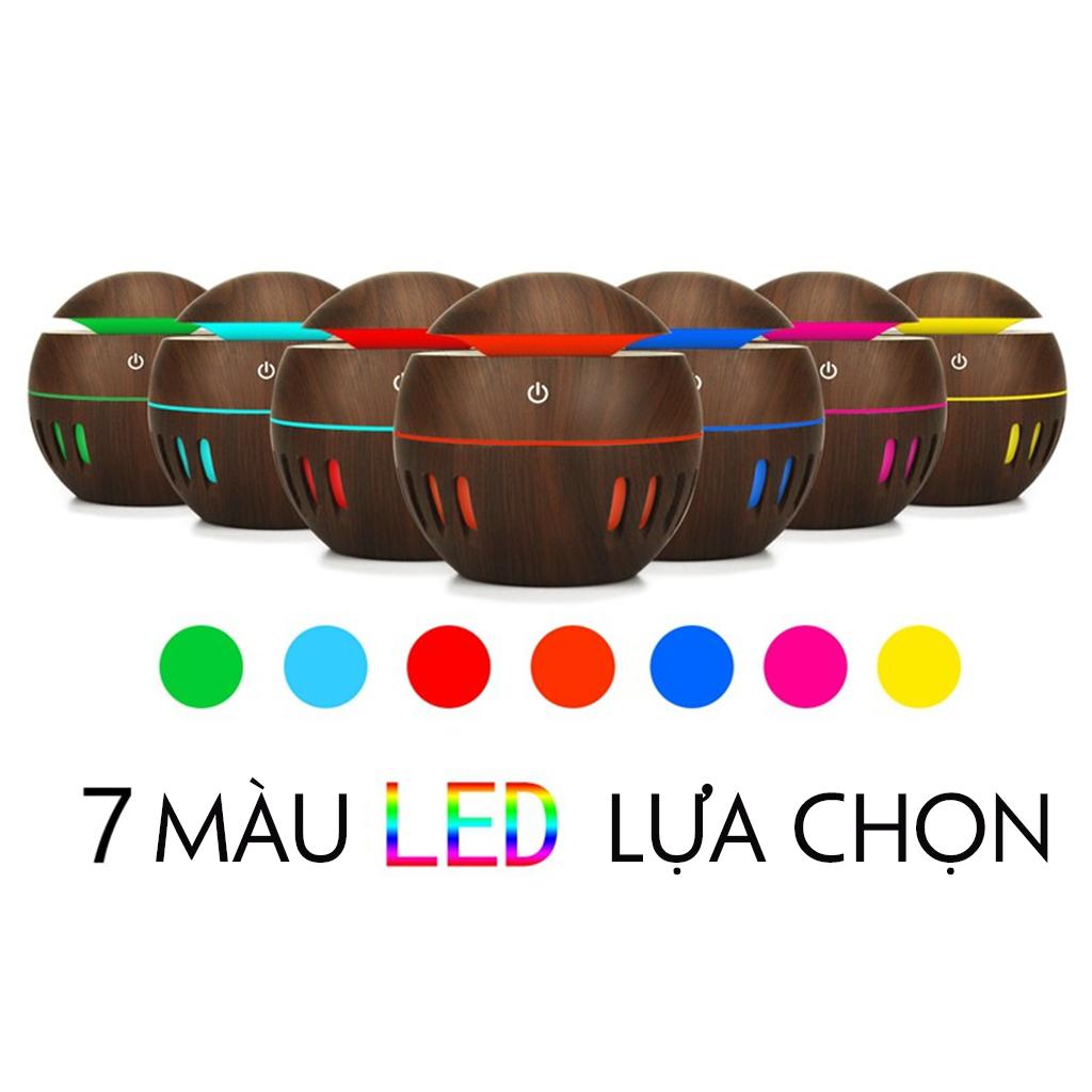 Máy Phun Sương Tạo Độ Ẩm , Máy Khuyêch Tán Tinh Dầu Hình Tròn Vân Gỗ Có 7 Màu LED -Hàng Nhập Khẩu(MÀU NGẪU NHIÊN)