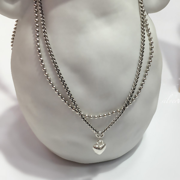 Dây chuyền 2 tầng chuỗi xích cá tính trái tim 3D ấn tượng