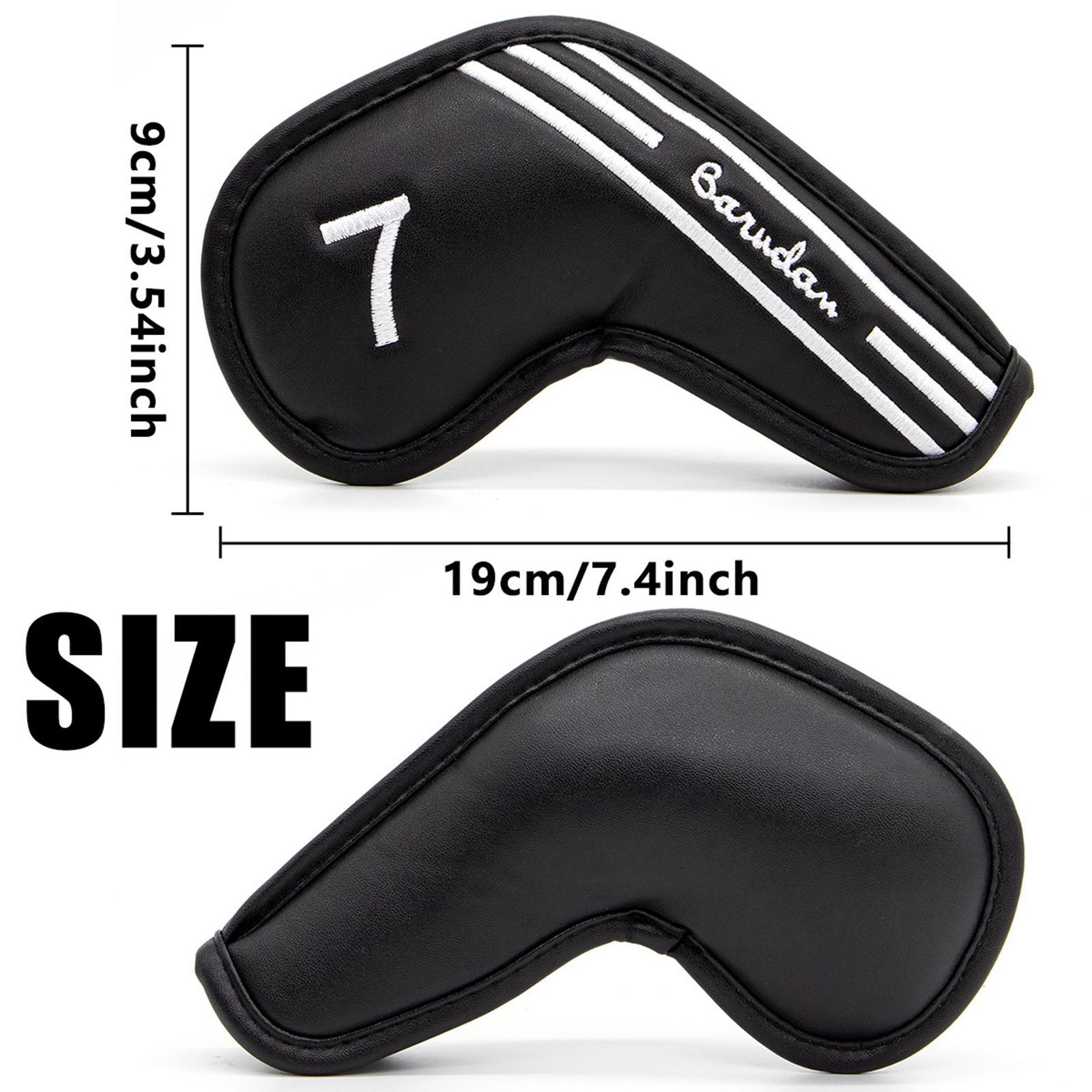 10Pcs Golf Iron Head Covers Set Guard Black PU Leather W/ No. Tag Waterproof