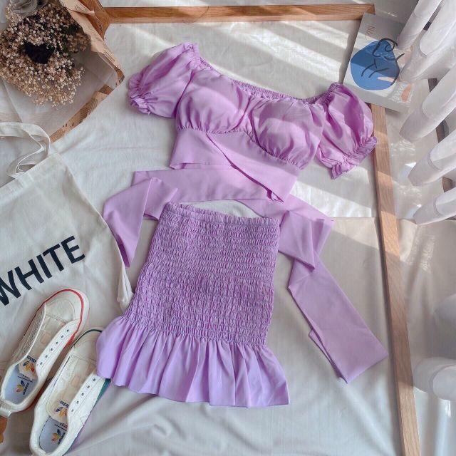 SET ÁO CROPTOP TÍM PHỐI CHÂN VÁY NHÚN ĐUÔI CÁ