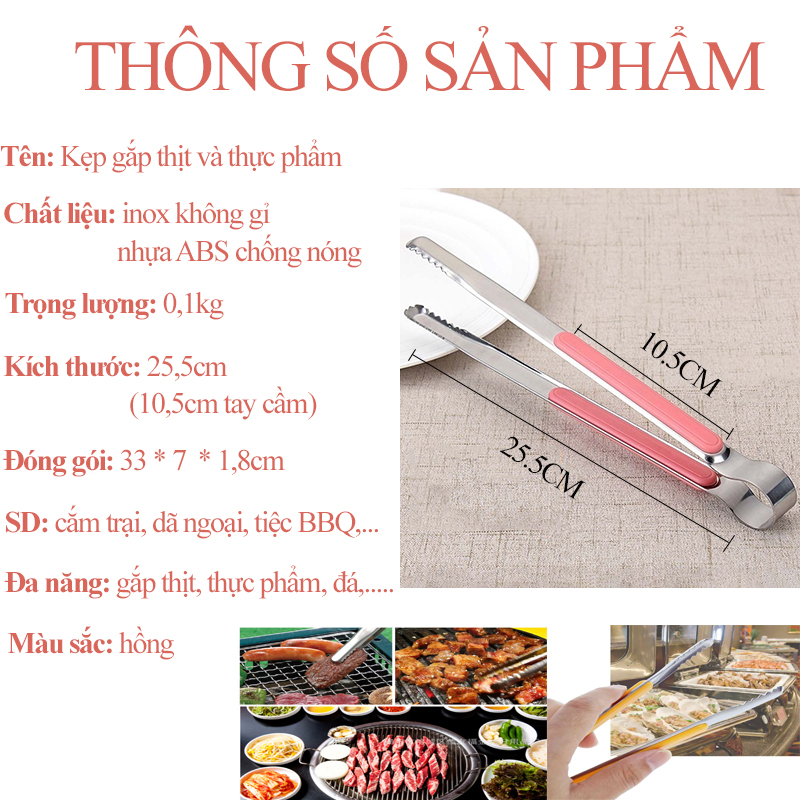 Kẹp răng cá sấu gắp thịt nướng và thực phẩm  đa năng tiện lợi hàng cao cấp (kt lớn 25.5cm) (giao màu ngẫu nhiên)