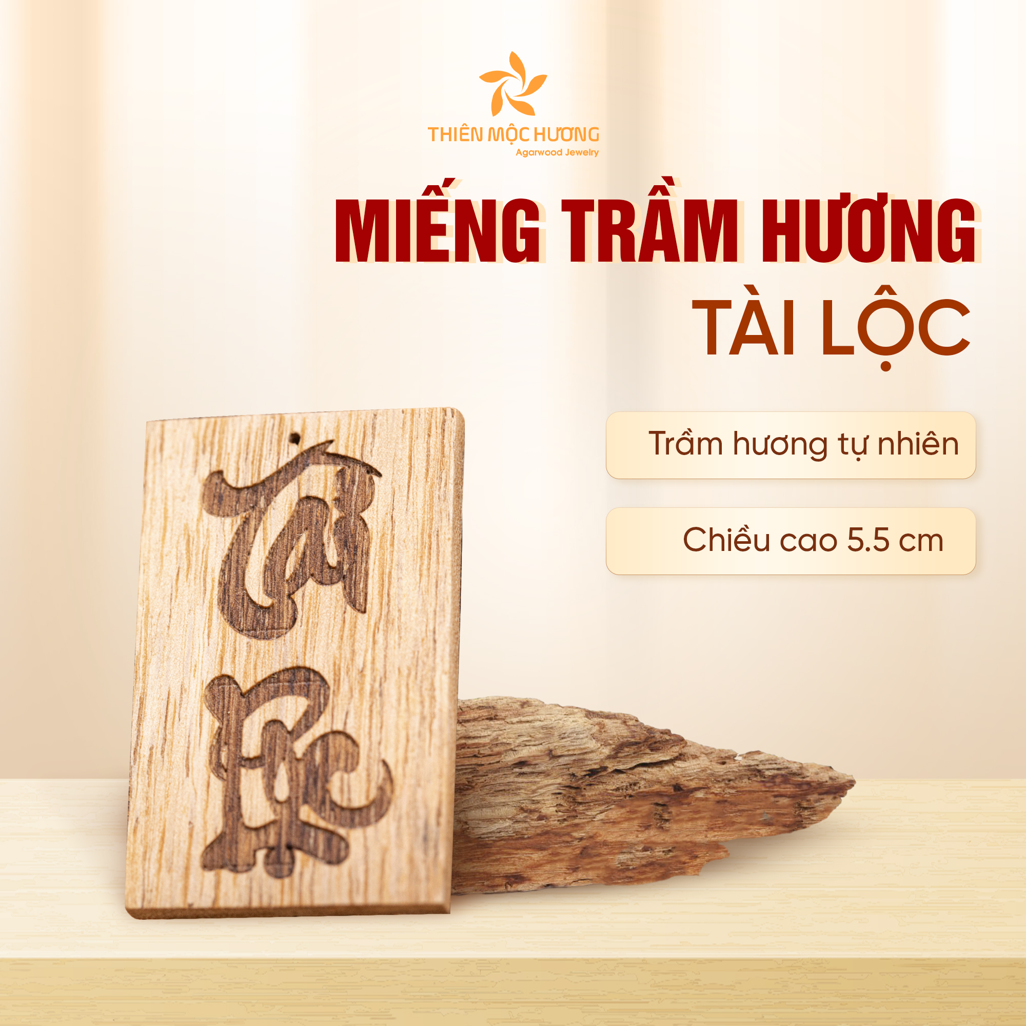 Miếng trầm hương bỏ ví tài lộc Thiên Mộc Hương cầu sức khỏe, bình an, may mắn