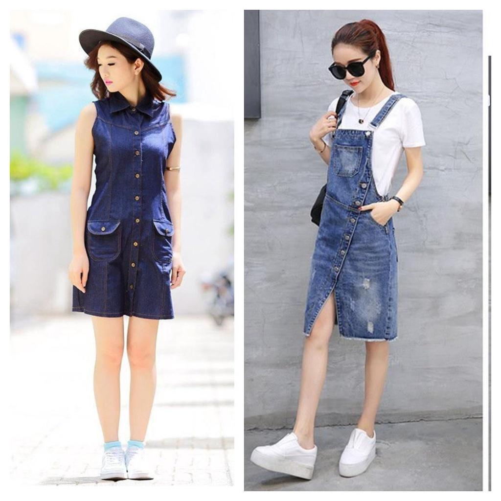 Đầm Yếm Jean Nẹp Viên Phối Túi Ko Kèm Áo Thun BY1160