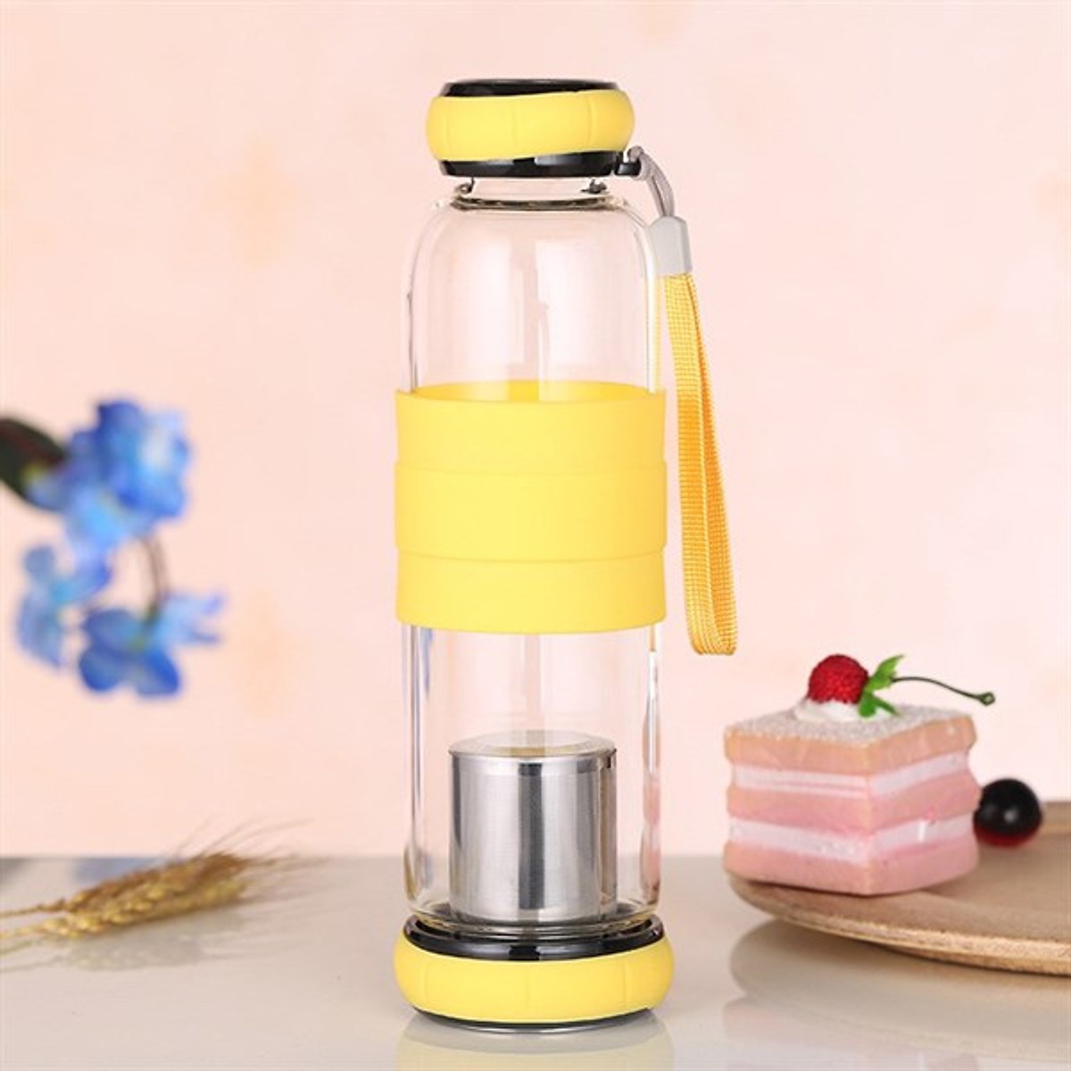 Bình lọc trà 420ml bọc silicon