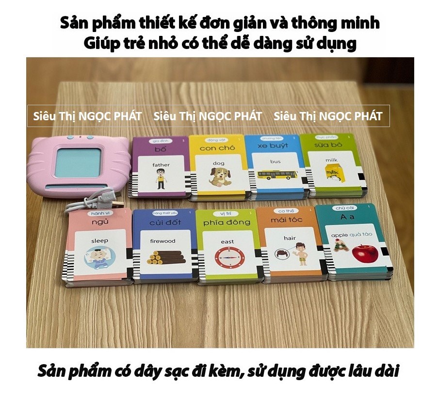 Máy đọc thẻ song ngữ Anh Việt 224 từ vựng 112 thẻ đọc flashcard