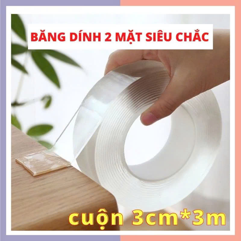 Cuộn băng keo trong suốt đa năng dán siêu dính trên mọi bề mặt, keo nano 2 mặt chống thấm tiện lợi dài 3cmx3m Cuộn keo chống thấm nhà bếp trong suốt