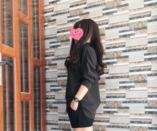 Áo Sơ mi oversize tay dài trắng / đen không túi