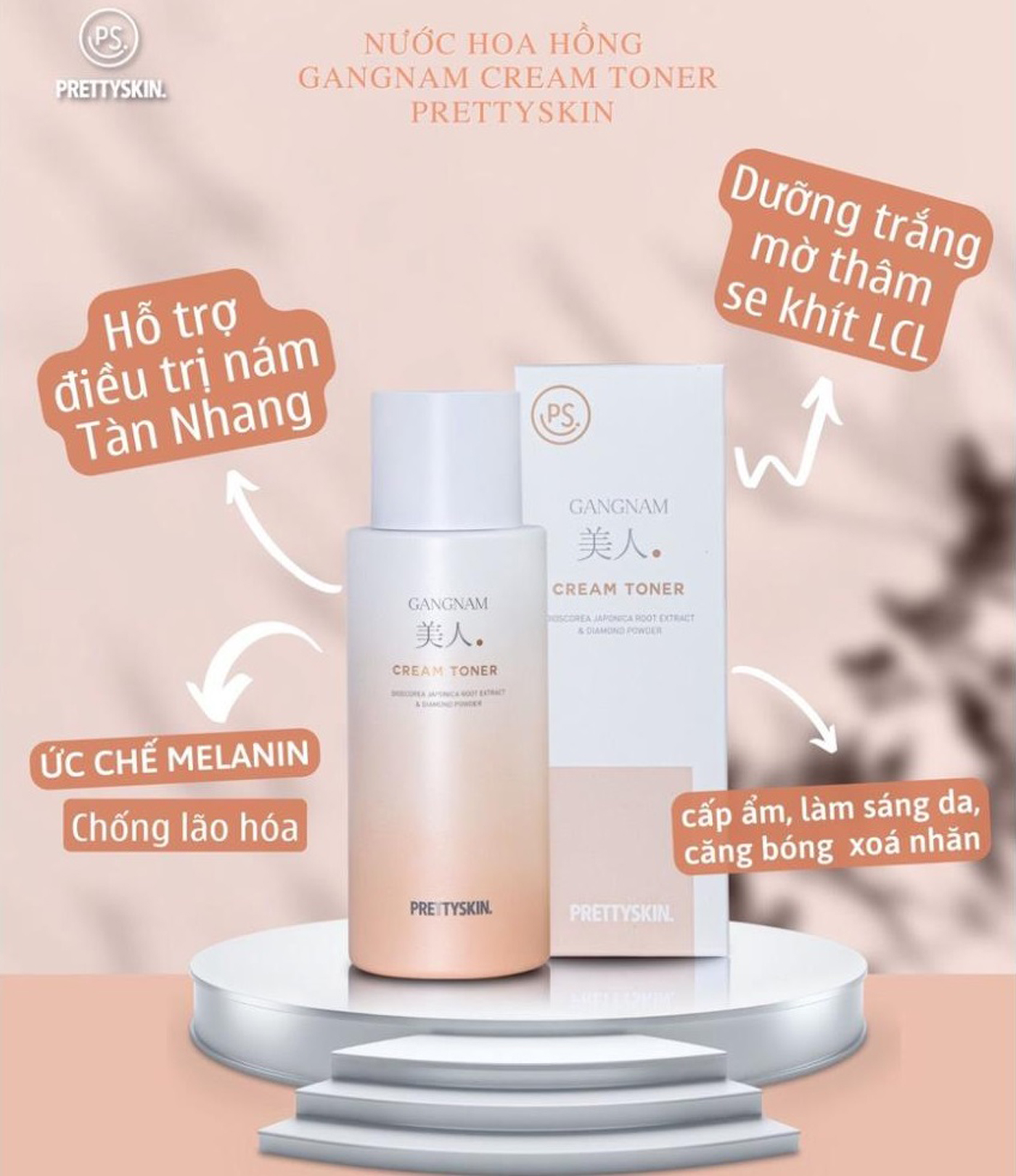 Combo bộ dưỡng trắng trị nám Prettyskin Gangnam