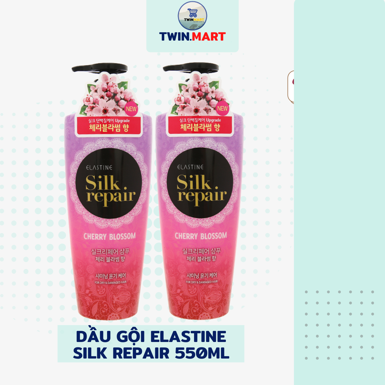 Dầu gội chăm sóc và nuôi dưỡng tóc Elastine Silk Repair Cherry Blossom 550ml sản xuất tại Hàn Quốc