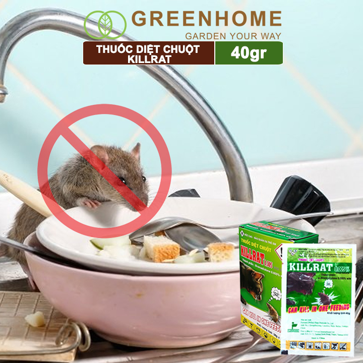 Thuốc Diệt Chuột Greenhome, Killrat, Bao 40gr, Thế Hệ Mới, Hiệu Quả, Diệt Cả Đàn, Giúp Nhà Sạch Sẽ, Bảo Vệ Vườn