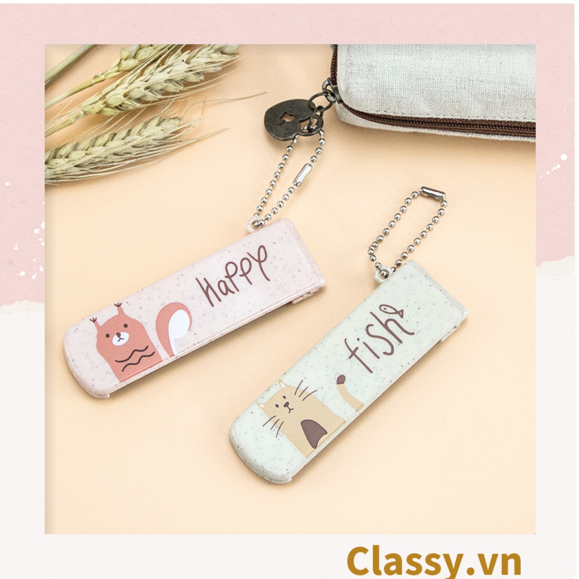 Lược Mini  Classy kèm gương có thể gấp lại, gọn nhẹ, tiện dụng, xinh xắn họa tiết động vật PK951