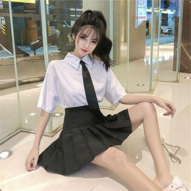 Set ulzzang áo sơ mi váy tennis học sinh ( kèm cavat