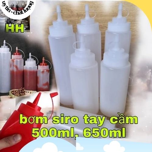 Bình bóp nhựa xịt tương/dầu/ siro/ sữa đặc 650ml