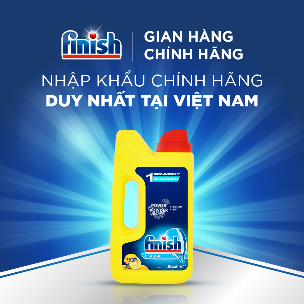 Bột Rửa Chén Bát Hương Chanh Finish Classic Power Powder Lemon Sparkle chai 1 kg