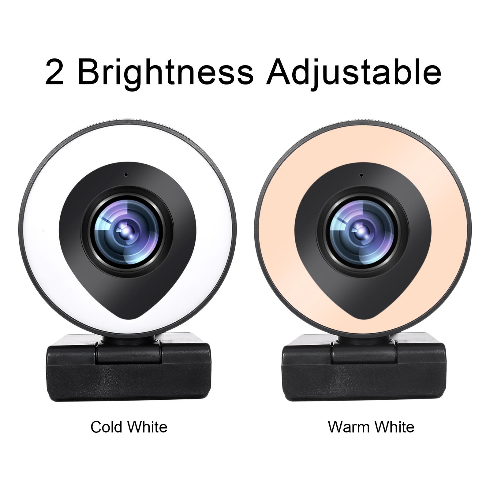 Webcam Streaming 1080P Full HD with Dual Microphone and Ring Light, USB Web Camera Stream with Tripod for Laptop
