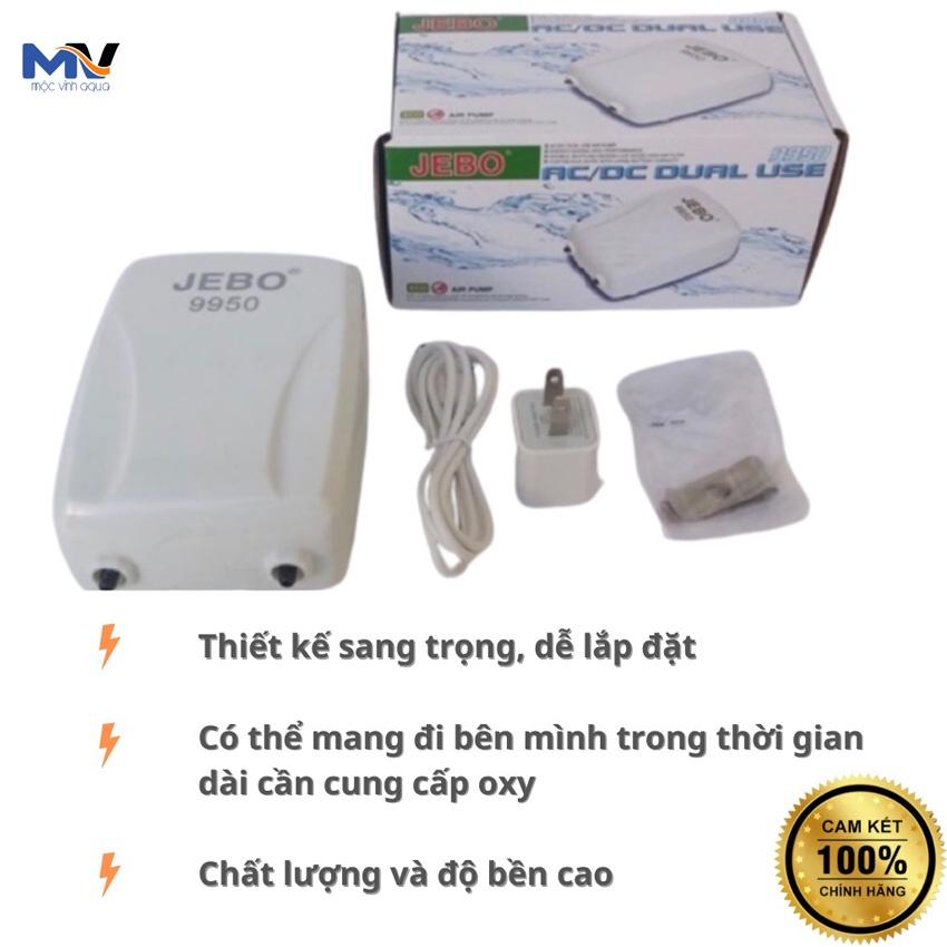 Máy sủi oxy tích điện Jebo 9950 2 vòi mini siêu êm