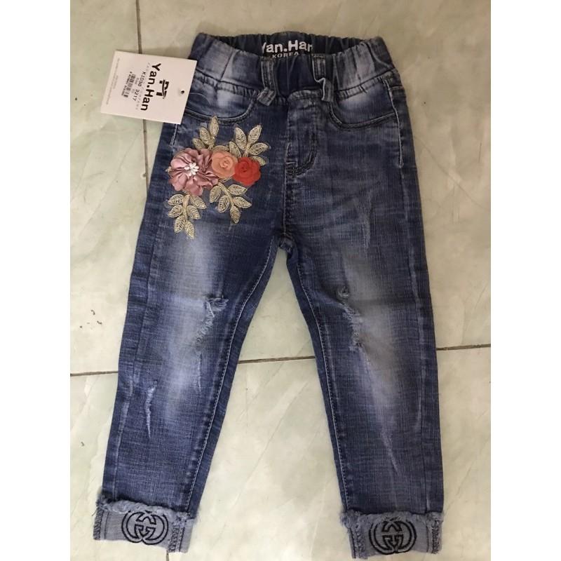 Quần bò bé gái hoa nổi size 82cm