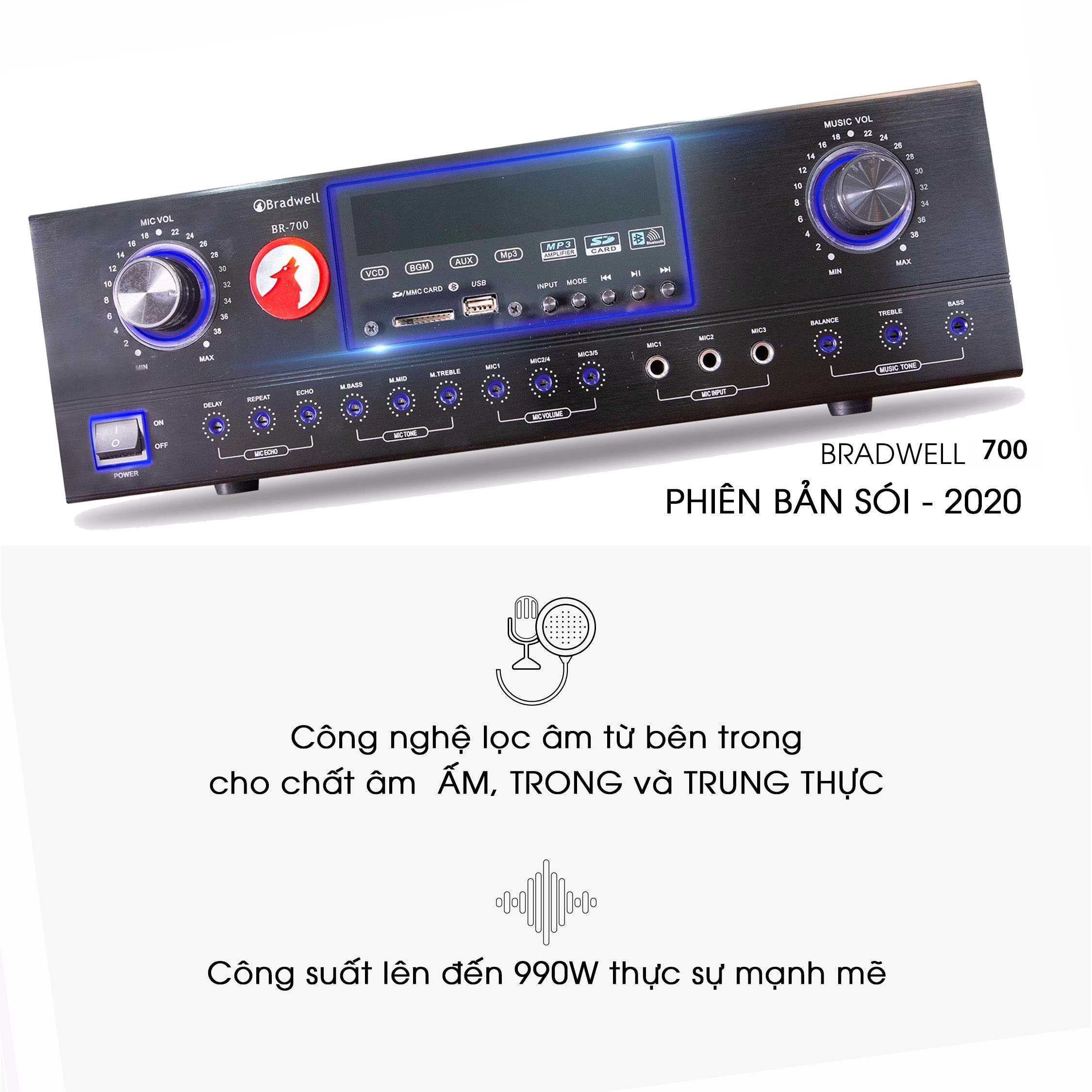 Amply bluetooth nghe nhạc, karaoke đỉnh cao bradwell 700 phiên bản sói_hàng chính hãng