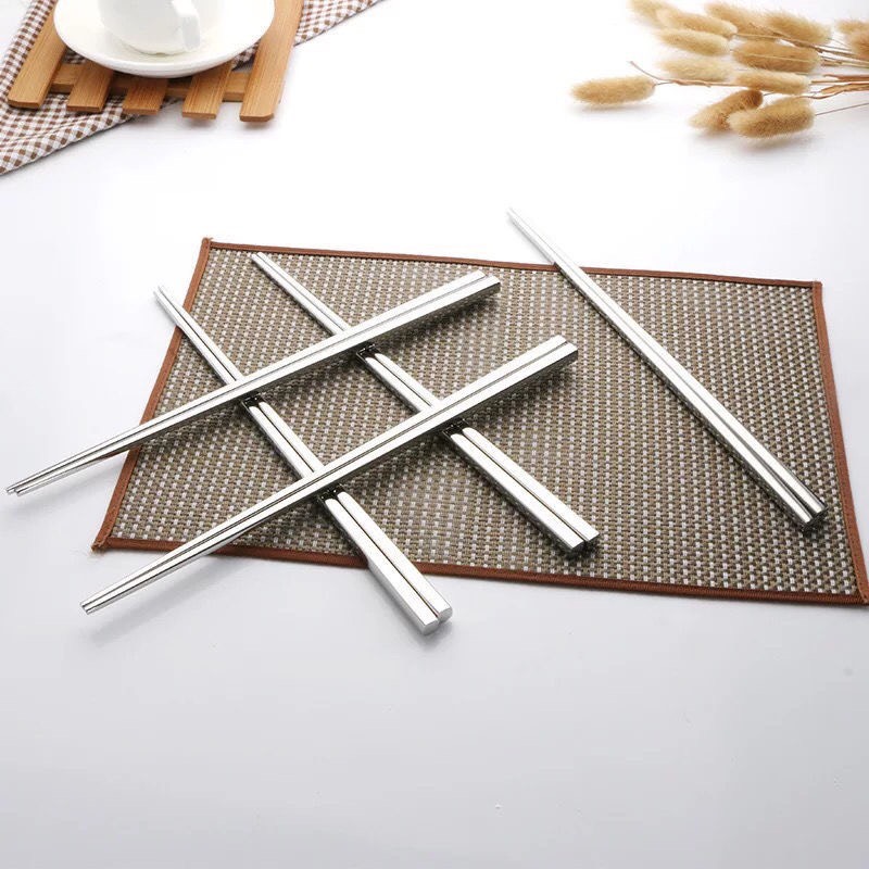 Sét 10 Đôi Đũa Inox #304 Cao Cấp Cán Vuông Trơn